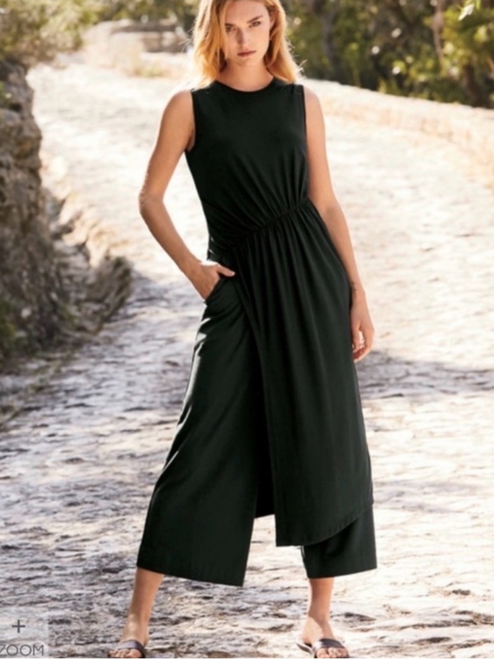 NEW Peruvian Connection Twyla Tunic Black Maxi Dress Asymmetrical Size L